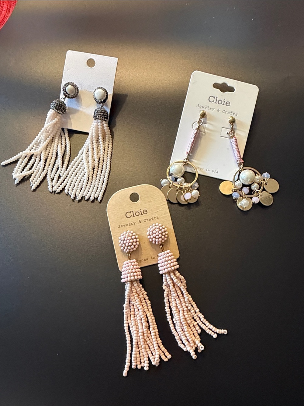 Cloie Pink Beaded Tassel Earrings & Mixed Pink Dangle Set